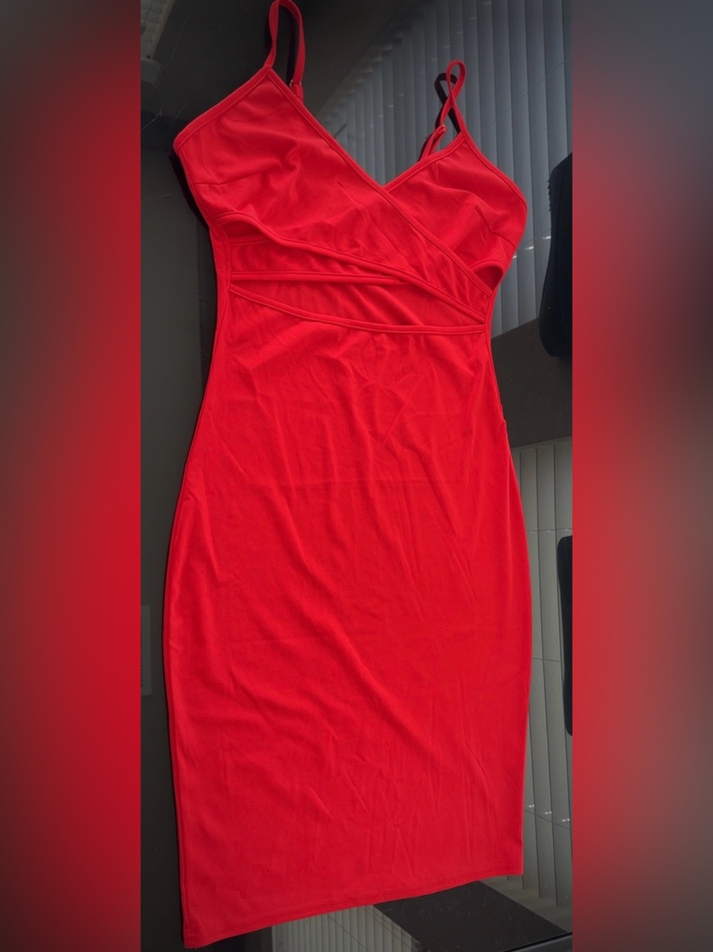Red Strapless Bodycon Midi Dress with Sweetheart Detail